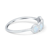 Petite Dainty Thumb Ring Round Lab Created White Opal 925 Sterling Silver