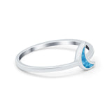 Moon Band Crescent Ring Lab Created Blue Opal 925 Sterling Silver