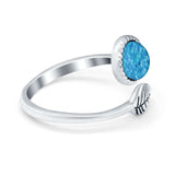 Fashion Ring Oxidized Stone Thumb Ring Round Lab Created Blue Opal 925 Sterling Silver