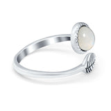 Fashion Ring Oxidized Stone Thumb Ring Round Simulated Moonstone CZ 925 Sterling Silver