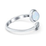 Fashion Ring Oxidized Stone Thumb Ring Round Lab Created White Opal 925 Sterling Silver