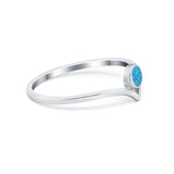 Art Deco Chevron Midi V Ring Thumb Lab Created Blue Opal Round 925 Sterling Silver