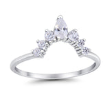 Curved Band Thumb Ring Pear Simulated Cubic Zirconia 925 Sterling Silver