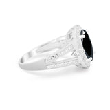 Art Deco Split Shank Engagement Bridal Ring Simulated Black CZ 925 Sterling Silver