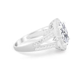 Art Deco Split Shank Engagement Bridal Ring Simulated Cubic Zirconia 925 Sterling Silver