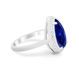 Halo Teardrop Wedding Ring Pear Simulated Blue Sapphire CZ 925 Sterling Silver