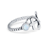 Twisted Rope Nautial Thumb Ring Lab Created White Opal Round 925 Sterling Silver