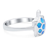 Turtle Ring Band Lab Created Blue Opal 925 Sterling Silver (14mm)