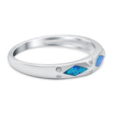 Half Eternity Lab Created Blue Opal Wedding Ring Band Simulated CZ 925 Sterling Silver