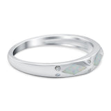 Half Eternity Lab Created White Opal Wedding Ring Band Simulated CZ 925 Sterling Silver