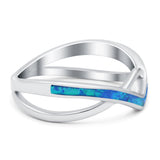 Criss Cross V Shape Ring Band Lab Created Blue Opal 925 Sterling Silver (6mm)