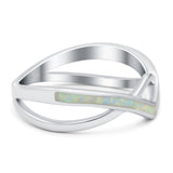 Criss Cross V Shape Ring Band Lab Created White Opal 925 Sterling Silver (6mm)