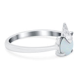 Unicorn Band Ring Round Lab Created White Opal 925 Sterling Silver