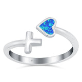 Heart & Cross Ring Band Lab Created Blue Opal 925 Sterling Silver (7mm)