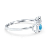 Honeycomb Band Ring Lab Created Blue Opal Solid 925 Sterling Silver