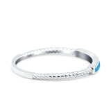 Simple Ring Band Lab Created Blue Opal 925 Sterling Silver (2mm)