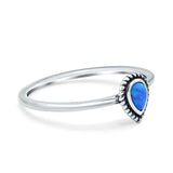 Thumb Ring Teardrop Pear Shape Lab Created Blue Opal 925 Sterling Silver (7mm)