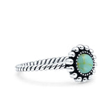 Petite Dainty Rope Vintage Style Lab Opal Ring Solid Round Oxidized Simulated Turquoise 925 Sterling Silver