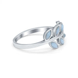 Sideways Leaf Natural Dominican Thumb Ring Simulated Larimar CZ 925 Sterling Silver