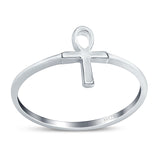 Ankh Band Rhodium Plated Ring Solid 925 Sterling Silver (10mm)