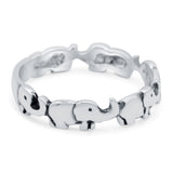 Elephants Oxidized Band Solid 925 Sterling Silver Thumb Ring (4mm)