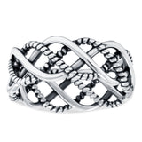 Celtic Weave Crisscross Braid Ring Oxidized Band Solid 925 Sterling Silver (7mm)