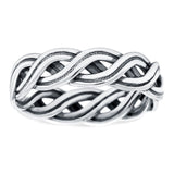 Crisscross Ring Oxidized Band Solid 925 Sterling Silver (5mm)