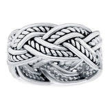 Braided Ring Oxidized Band Solid 925 Sterling Silver (9mm)