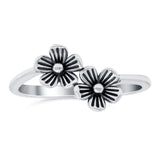 Flowers Band Oxidized Solid 925 Sterling Silver Thumb Ring (9mm)
