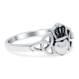 Celtic Claddagh Band Oxidized Ring Solid 925 Sterling Silver (9mm)