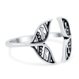 Whale Tail Band Oxidized Solid 925 Sterling Silver Thumb Ring (7mm)