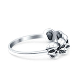 Skull Heads Oxidized Band Solid 925 Sterling Silver Thumb Ring (5.4mm)