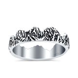 Mountains Band Oxidized Ring Solid 925 Sterling Silver (6mm)