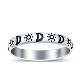 Moon & Stars Oxidized Band Solid 925 Sterling Silver Thumb Ring (3mm)
