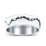 Mountains Oxidized Band Solid 925 Sterling Silver Thumb Ring (6mm)