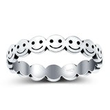 Happy Face Oxidized Band Solid 925 Sterling Silver Thumb Ring (4mm)