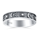 Sun, Moon, and Stars Oxidized Band Solid 925 Sterling Silver Thumb Ring (5mm)