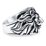 Lion Head Ring Oxidized Band Solid 925 Sterling Silver (16.5mm)