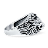 Lion Head Band Oxidized Ring Solid 925 Sterling Silver (14mm)