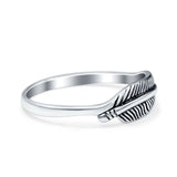 Sideways Feather Oxidized Solid 925 Sterling Silver Thumb Ring (6mm)