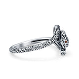Garnet CZ Red Eye Snake Oxidized Band Solid 925 Sterling Silver Thumb Ring (12mm)
