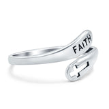 Faith & Cross Band Oxidized Ring Solid 925 Sterling Silver (11mm)