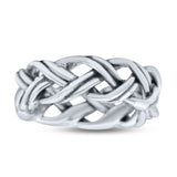 Double Braided Celtic Knot Criss Cross Oxidized Rounded  Band Thumb Ring