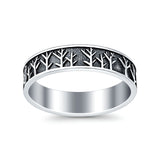 Trees Oxidized Band Solid 925 Sterling Silver Thumb Ring (5mm)