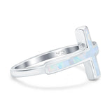 Sideways Cross Ring Rhodium Plated Band Lab Created White Opal 925 Sterling Silver (12mm)