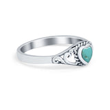 Filigree Heart Ring Simulated Turquoise CZ Oxidzied 925 Sterling Silver