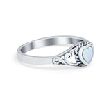 Lab Created White Opal Filigree Chevron Thumb V Ring Round 925 Sterling Silver