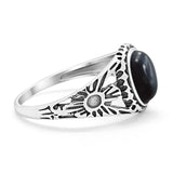 Antique Vintage Oval Simulated Black Onyx CZ Ring Solid 925 Sterling Silver
