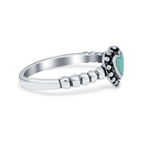 Heart Promise Ring Oxidized Round Simulated Turquoise CZ 925 Sterling Silver