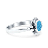 Petite Dainty Round Lab Created Blue Opal Solitaire Band Oxidized Braided 925 Sterling Silver